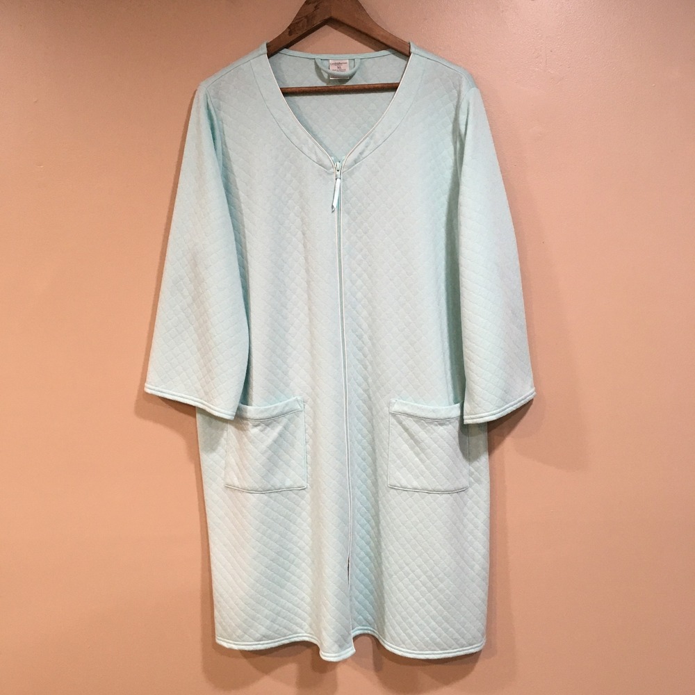 Croft & Barrow Quilted Zip Up Robe Womens XL Mint Green Loungewear Cozy Grandma
